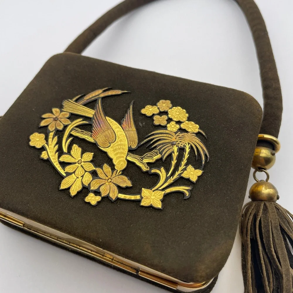 Vintage Minaudiere Cosmetic Purse Embellished‎ Damascene Compact Vanity Bag